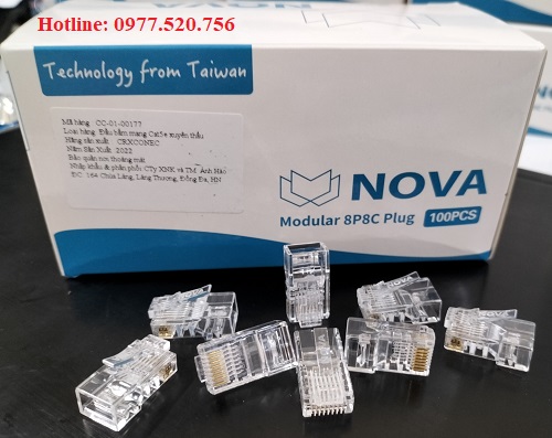 Hạt mạng RJ45 cat5e xuyên thấu Nova CC-01-00177 chân mạ vàng Đài Loan